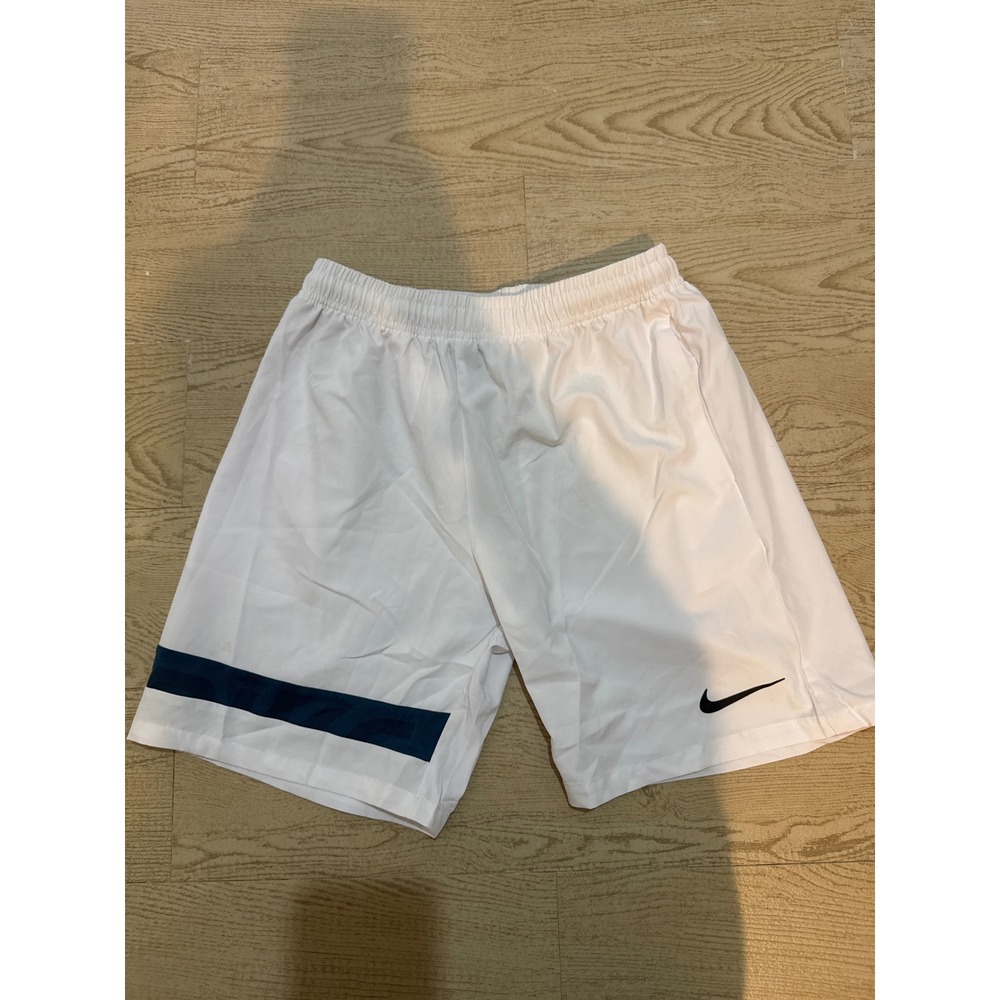 Nike Dri-FIT Mens Athletic Shorts White Navy Stripe Elastic Waist Size S